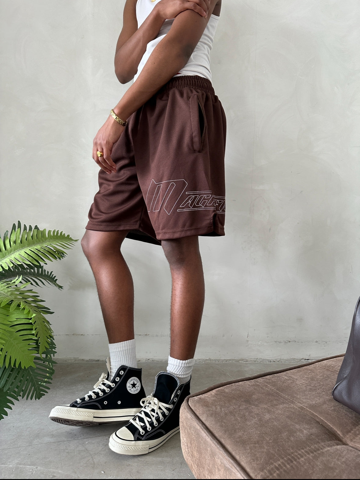 BROWN MESH SHORTS