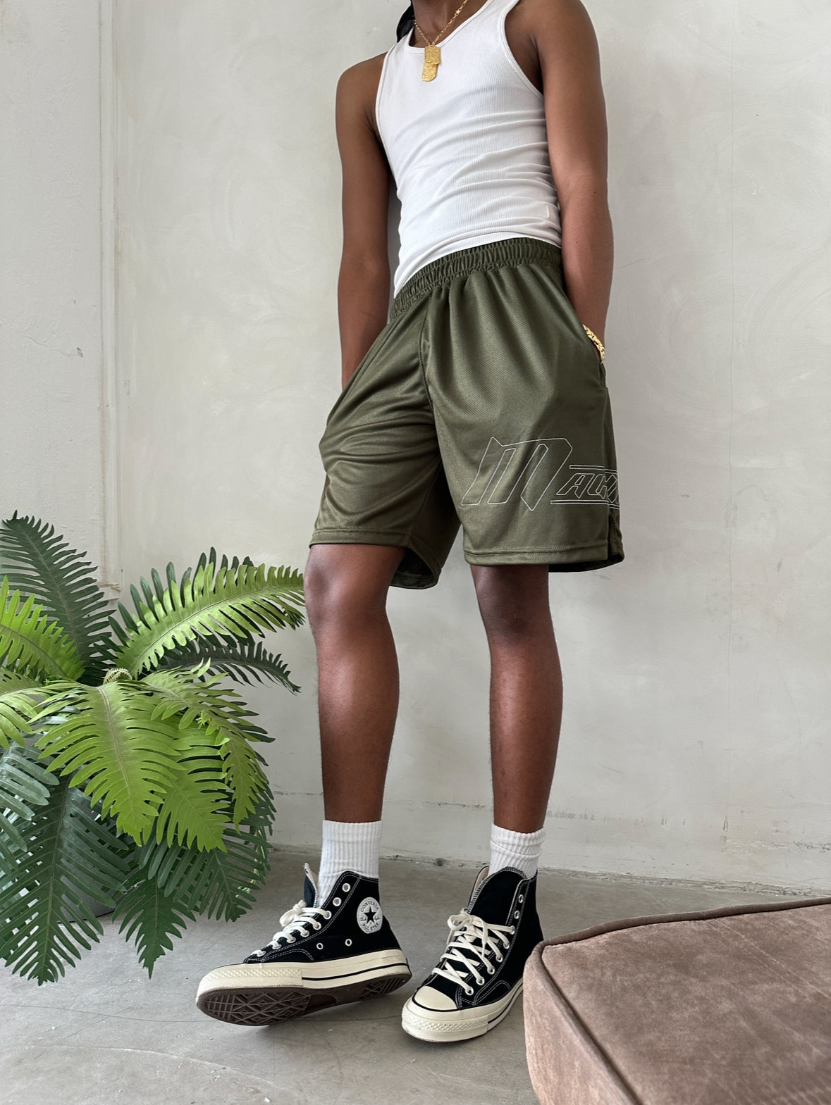 OLIVE MESH SHORTS