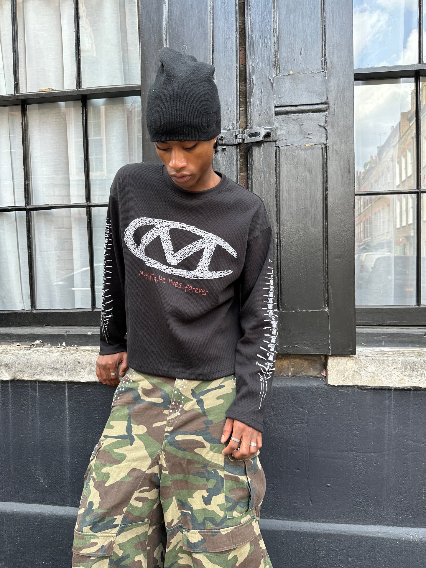 Black Spine Waffle Long Sleeve