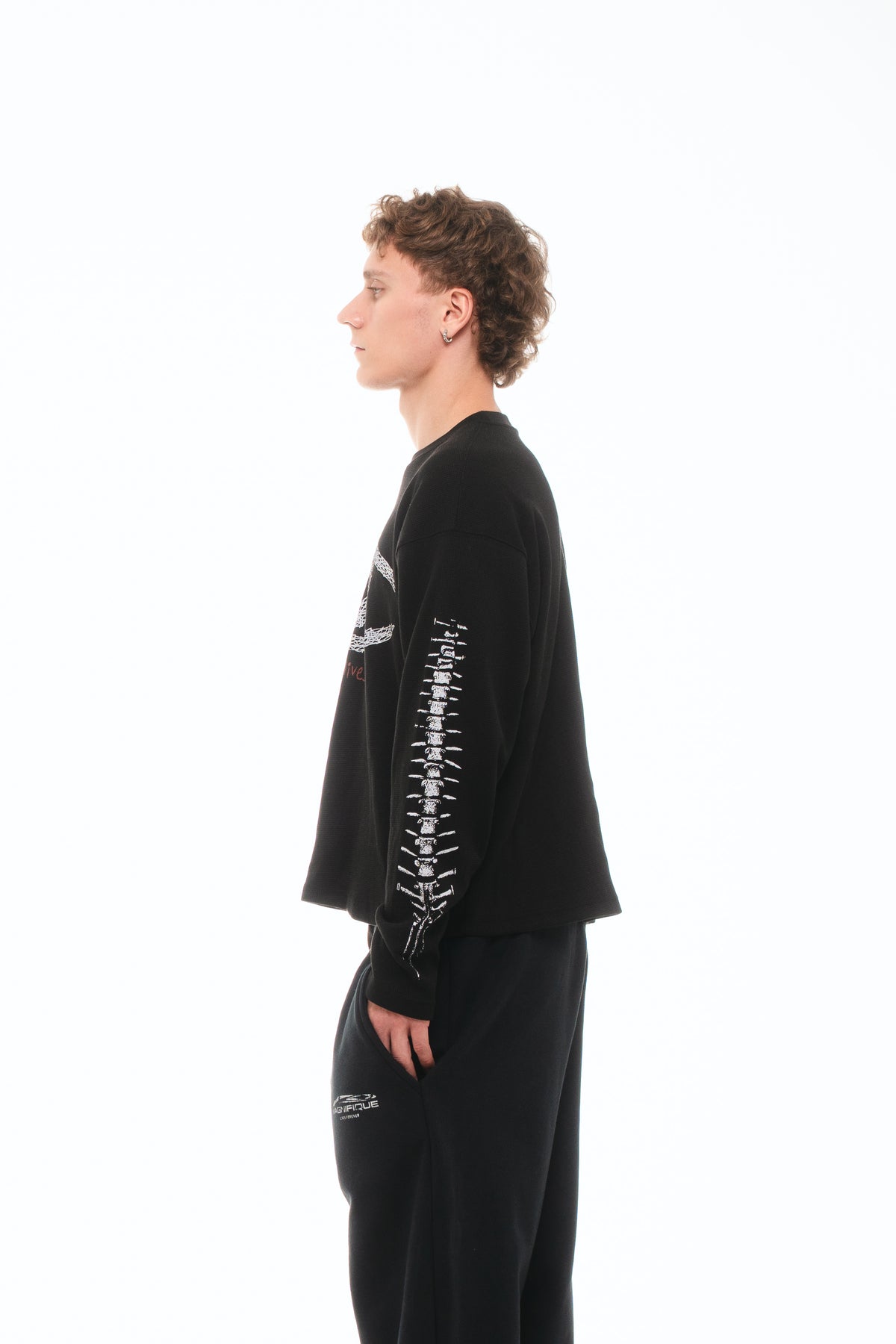 Black Spine Waffle Long Sleeve
