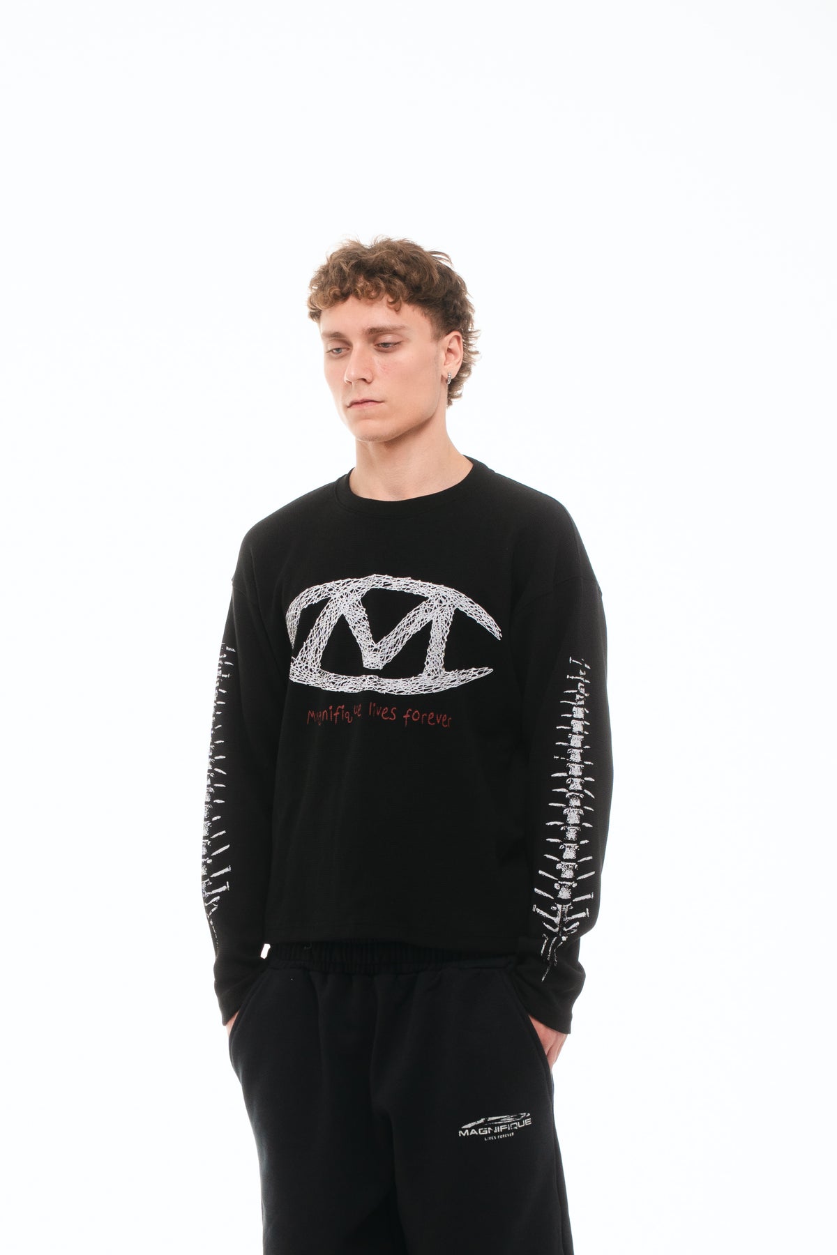 Black Spine Waffle Long Sleeve