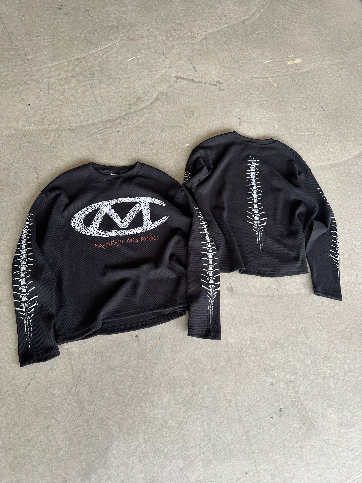 Black Spine Waffle Long Sleeve