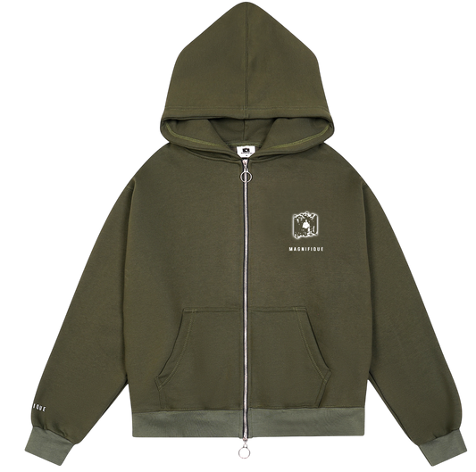 OLIVE SIGNATURE ZIP UP